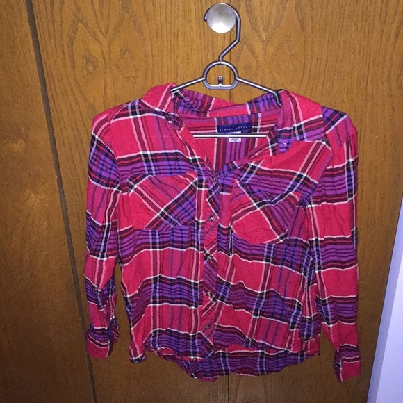 Tops - Red plaid button down long sleeve